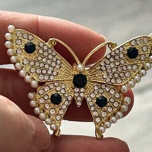 5/$25 Elegant Gold Butterfly Brooch with Black Accents